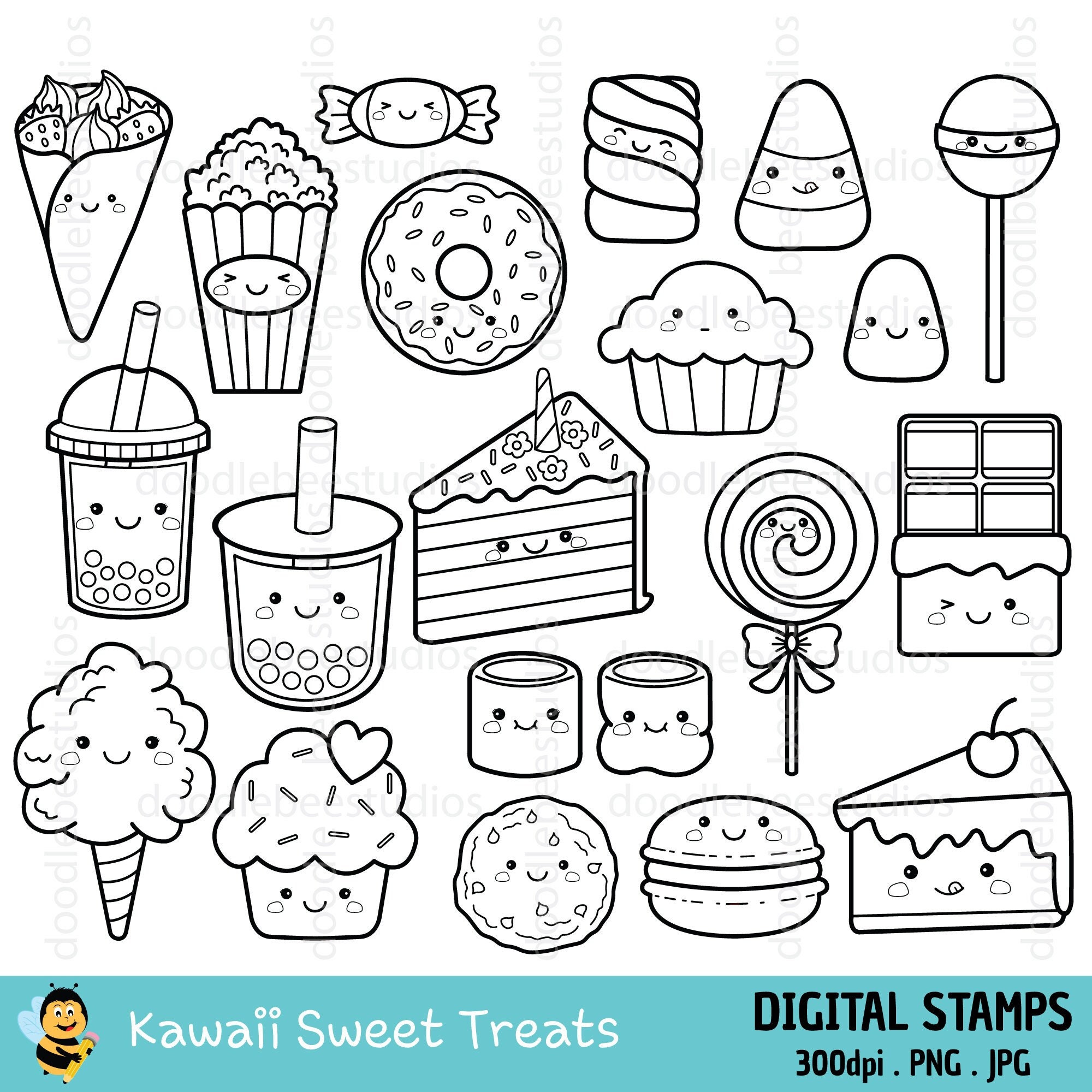 Kawaii sweet treats clipart kawaii sweet snacks clipart cute snacks digital stamps cute snacks icons kawaii sweet treats coloring pages