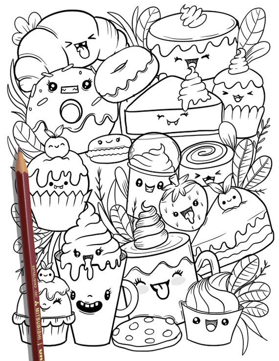 Printable cute dessert coloring page hand