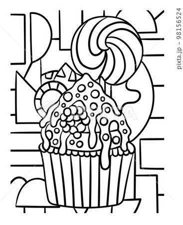 Muffin with candy sweet food coloring page