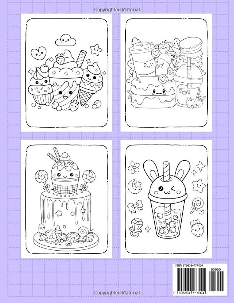 Kawaii sweet treats coloring book for kids cute sweets coloring book for kids featured cute dessert cupcake donut candy chocolate ice cream pages for toddler girls kids ages