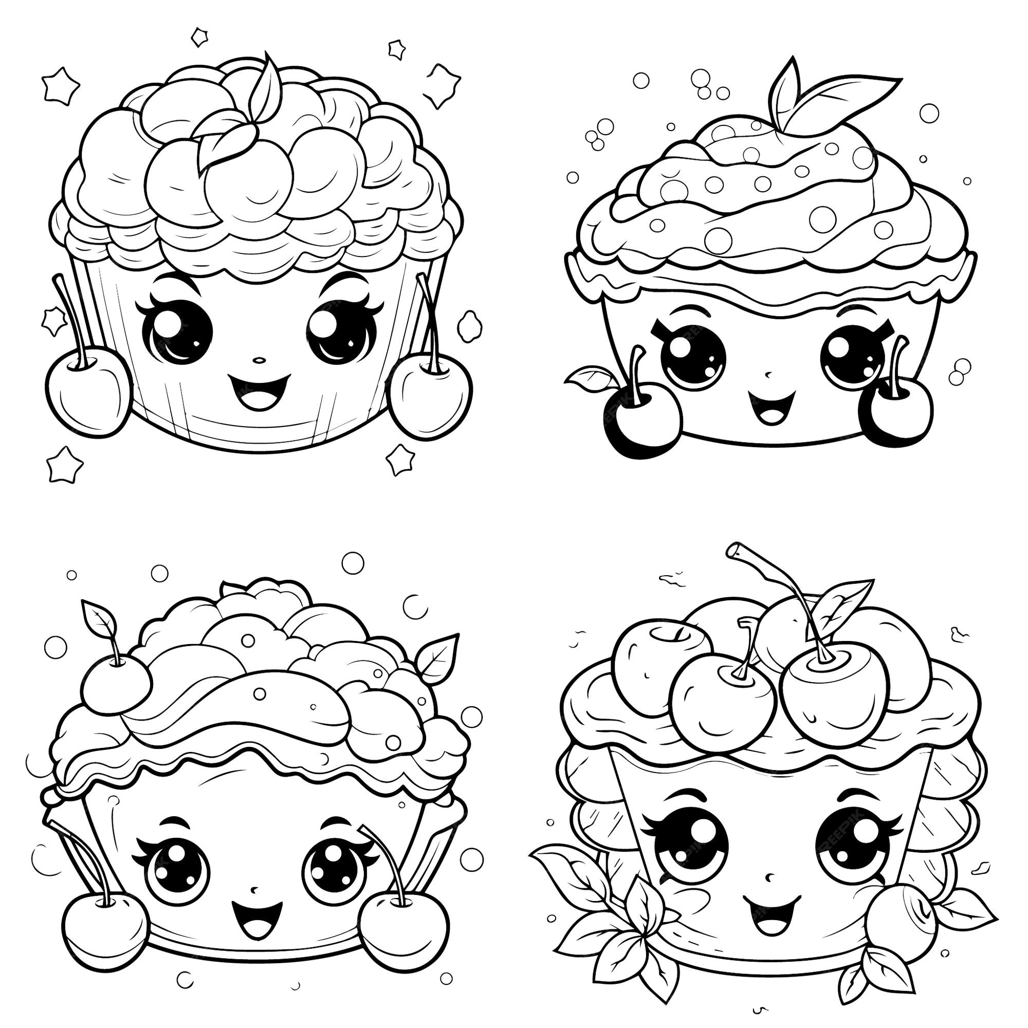 Premium vector kawaii cherry pie for thanksgiving coloring page