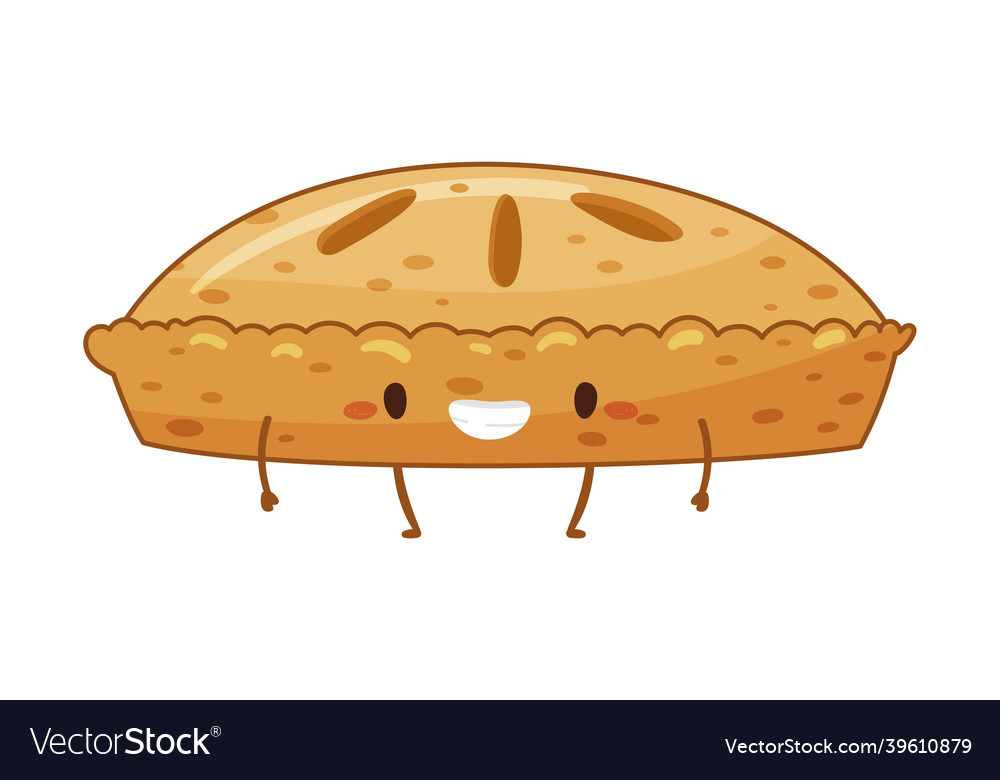 Bakery food cartoon character cute pie with funny vector image