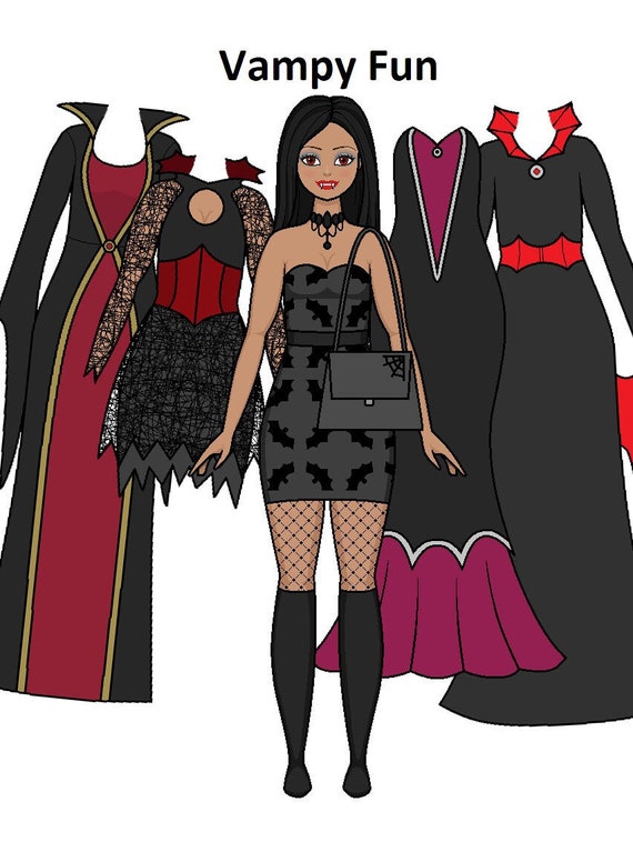 Vampy fun halloween printable paper doll vampire style fashions curvy paper doll latin paper doll coloring pages