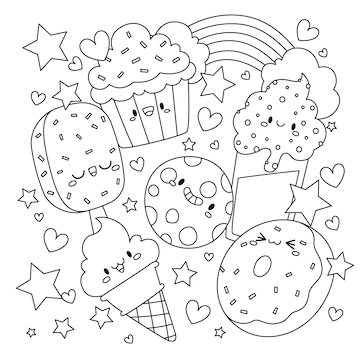 Free vector hand drawn dessert coloring book illustration