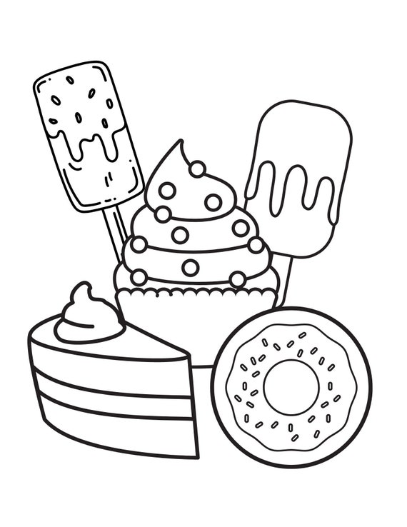 Sweets coloring pages for kids sweets printable coloring pages of ice cream cup cakes coloring lollipops coloring candy coloring pages