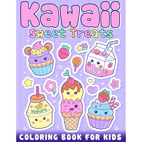 Kawaii sweet treats coloring book for kids cute sweets coloring book for kids featured cute dessert cupcake donut candy chocolate ice cream pages for toddler girls kids ages