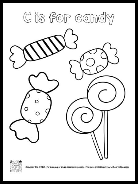 Cute c is for candy coloring page bubble font â the art kit