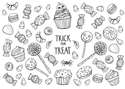 Coloring page with sweets halloween vector