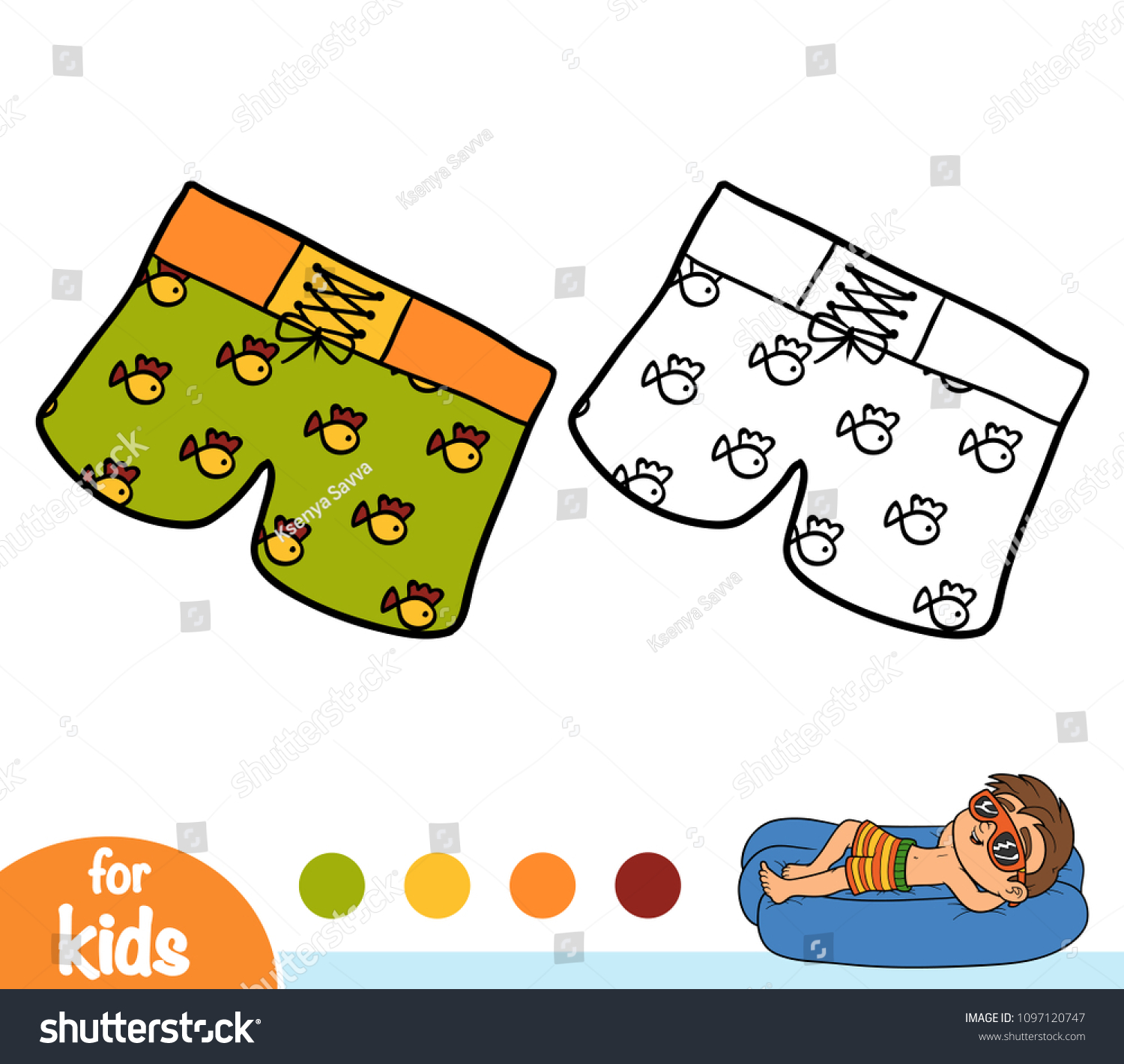 Coloring book children mens swim shorts stock vector royalty free