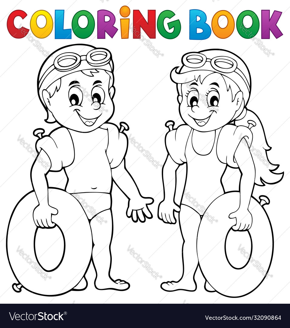 Coloring book boy and girl swimmers royalty free vector