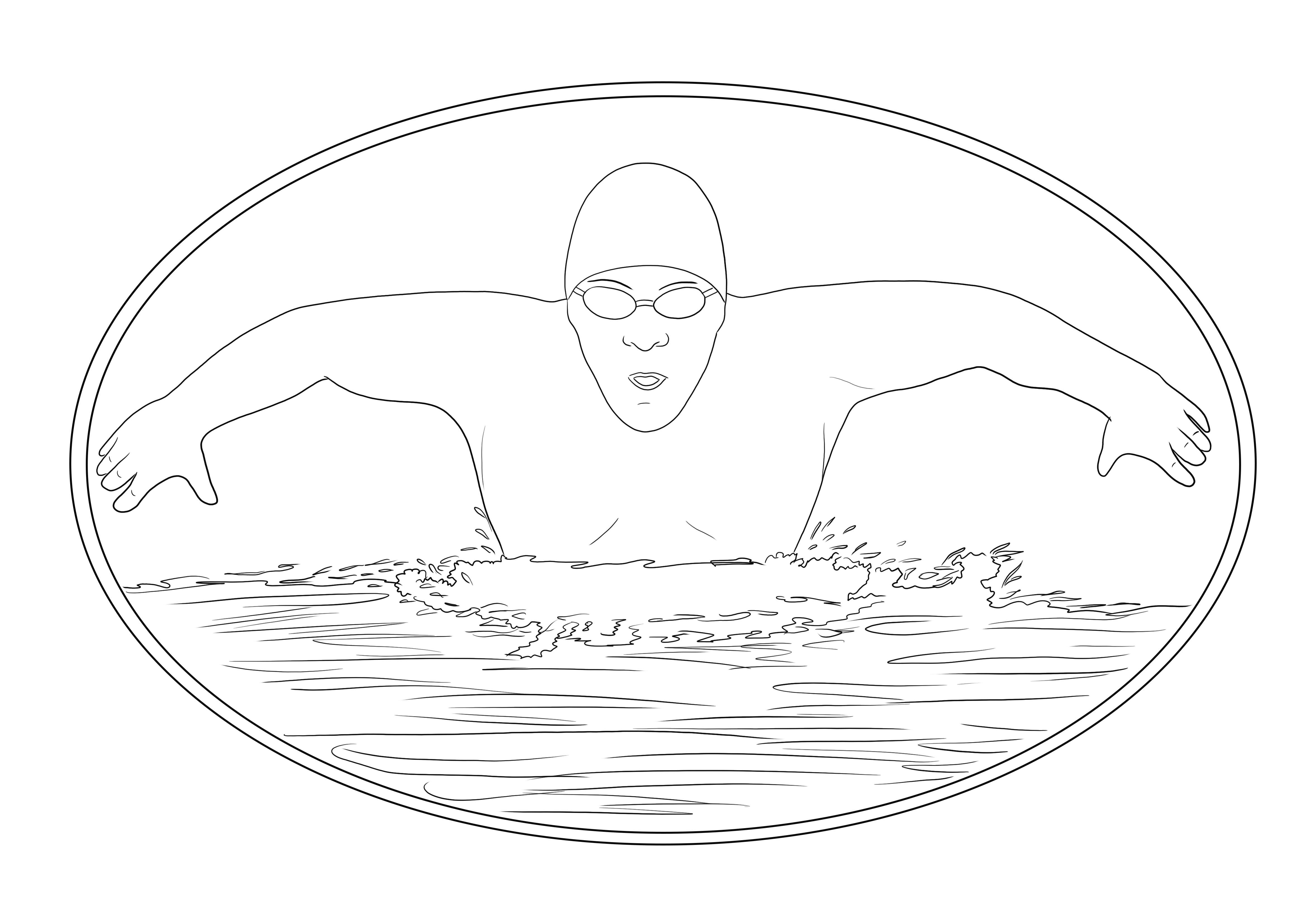 A free swimming coloring image as a type of water sport to download and color