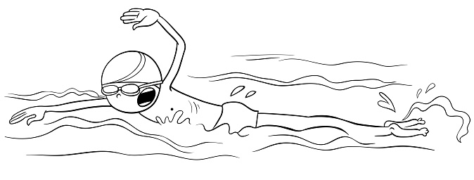 Swimming boy cartoon coloring book stock illustration