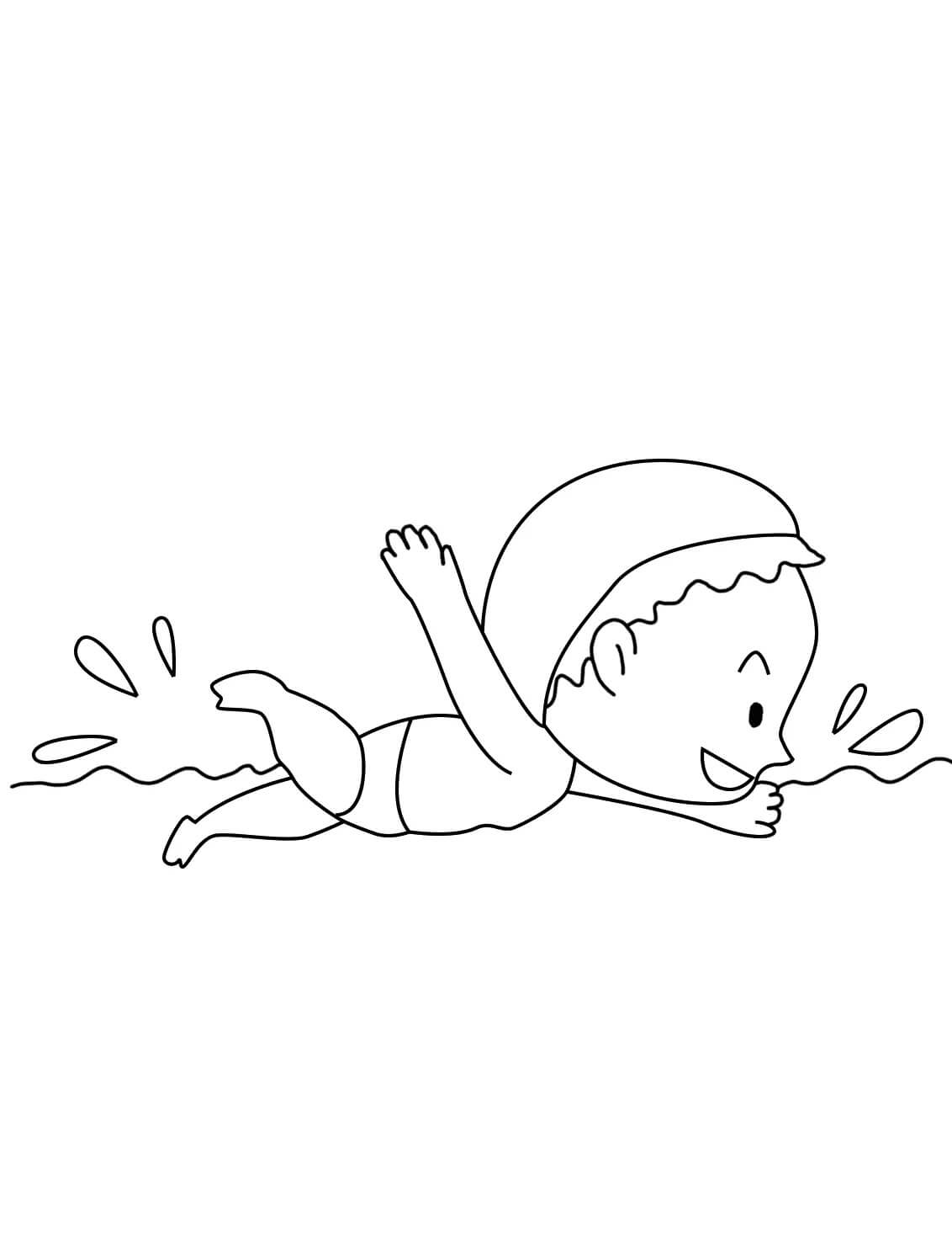 Fun child swimming coloring page