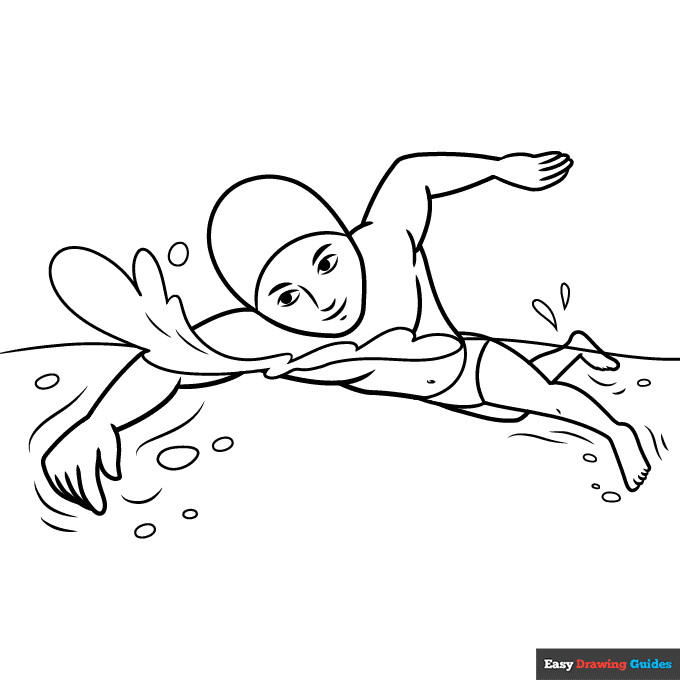 Boy swimming coloring page easy drawing guides