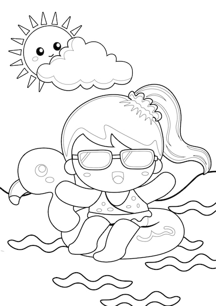 Swimming coloring pages vectors illustrations for free download