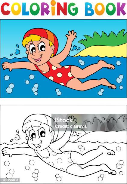 Coloring book swimming theme stock illustration