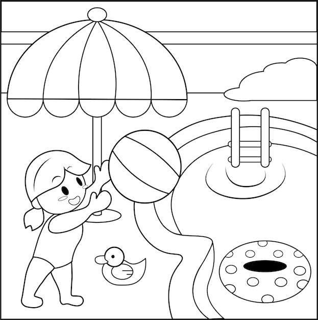 Premium vector hand drawn swimming pool outline doodle coloring page