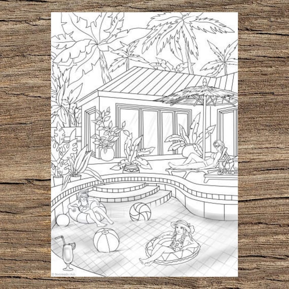 Swimming pool printable adult coloring page from favoreads coloring book pages for adults and kids coloring sheets colouring designs