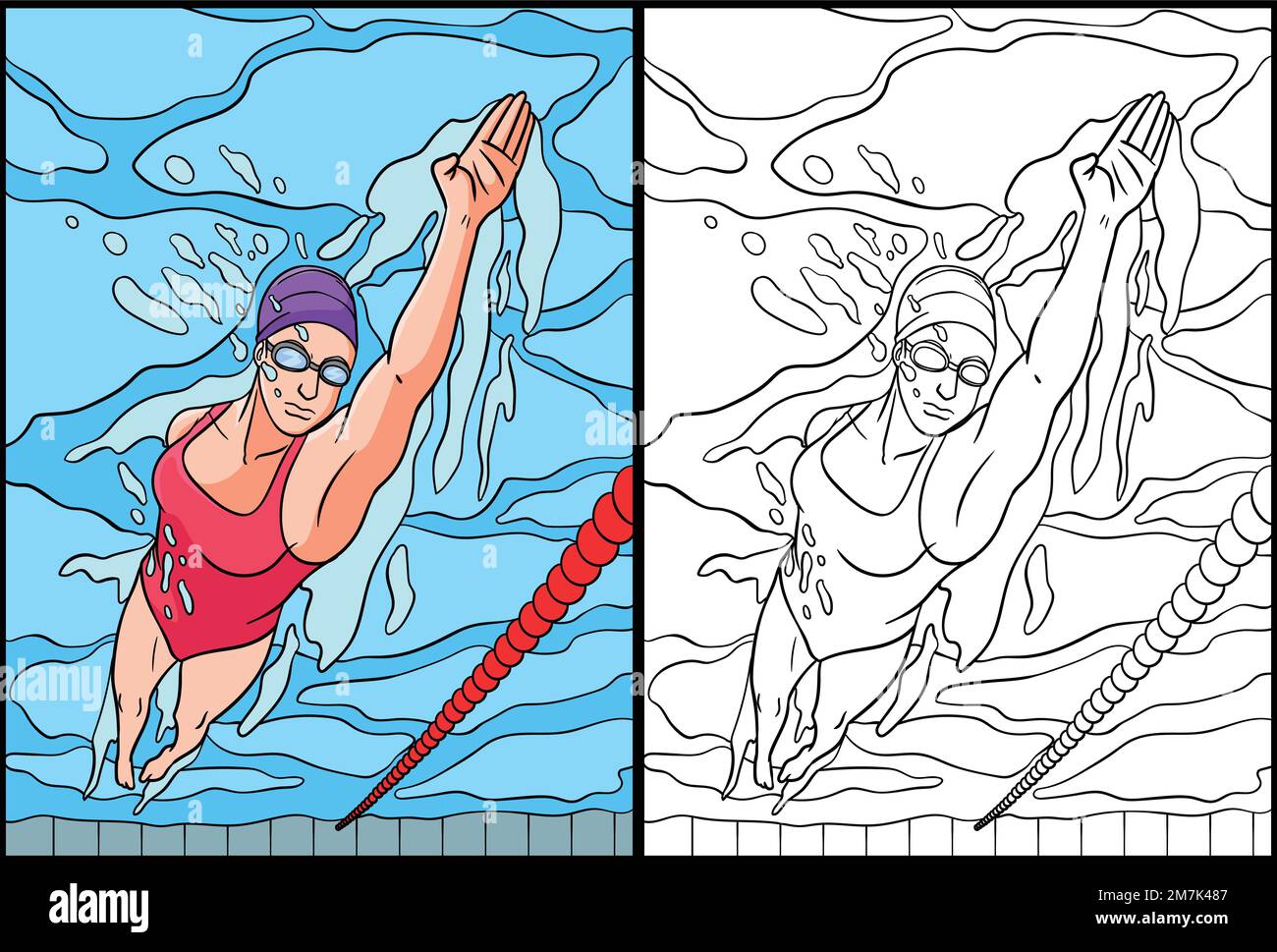 Swimming coloring page colored illustration stock vector image art