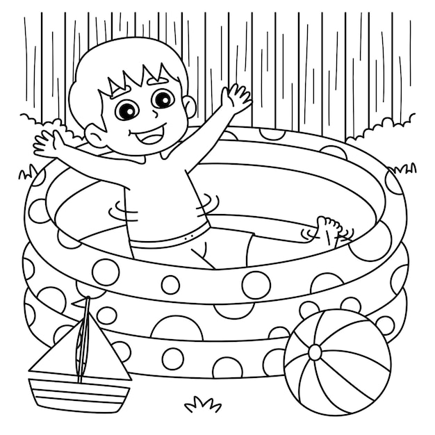 Premium vector a cute and funny coloring page of a boy in a swimming pool provides hours of coloring fun for children color this page is very easy suitable for little