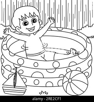 Boy in swimming pool summer isolated coloring page stock vector image art