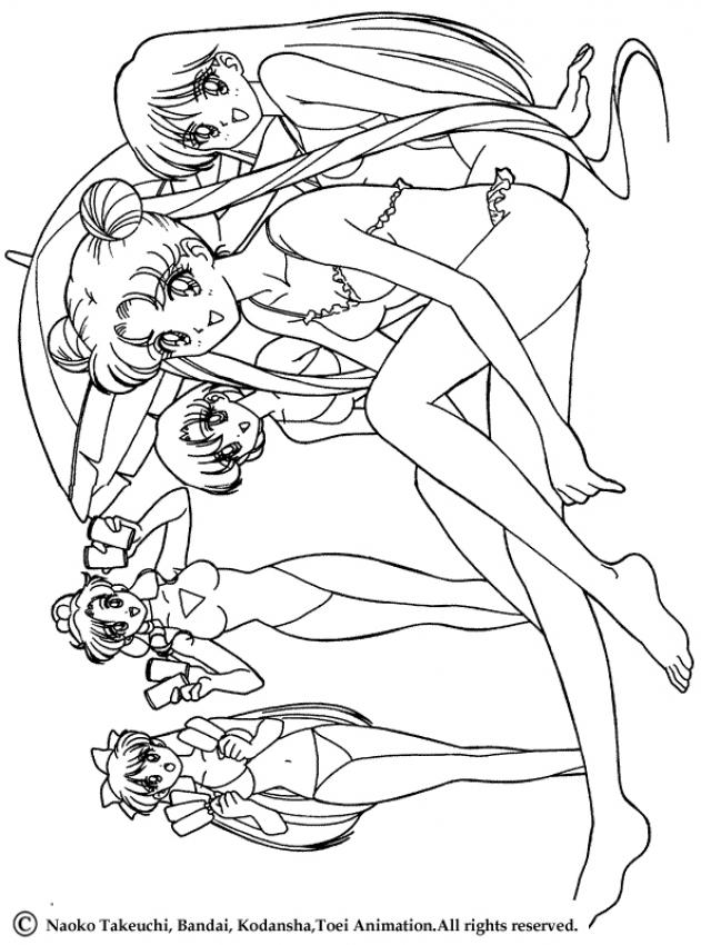 Sailor girls along the swimming pool coloring pages