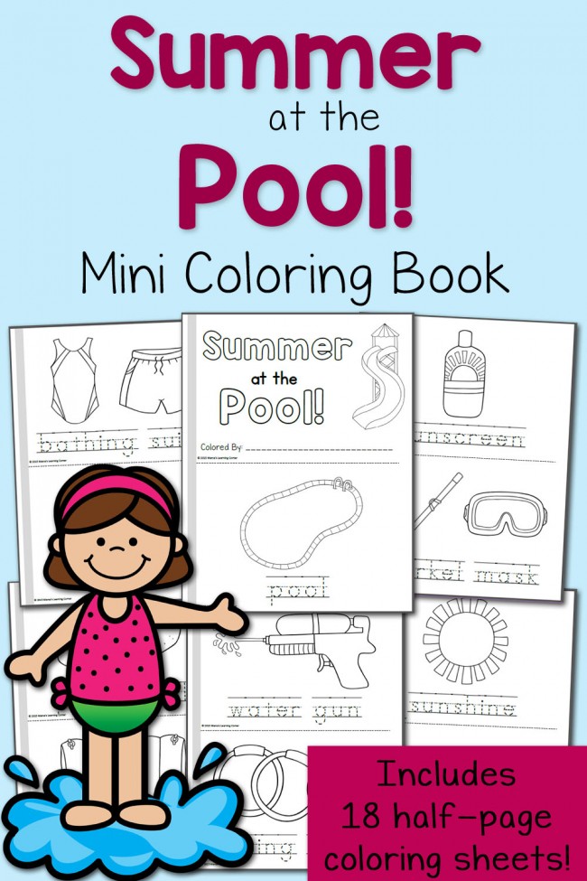 Free summer at the pool mini coloring book and printable pages