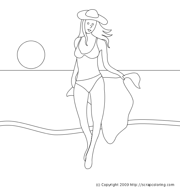 Young woman with swimsuit and pareo coloring page
