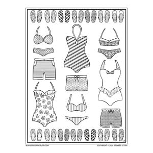 Swimsuits flip flops summertime coloring page