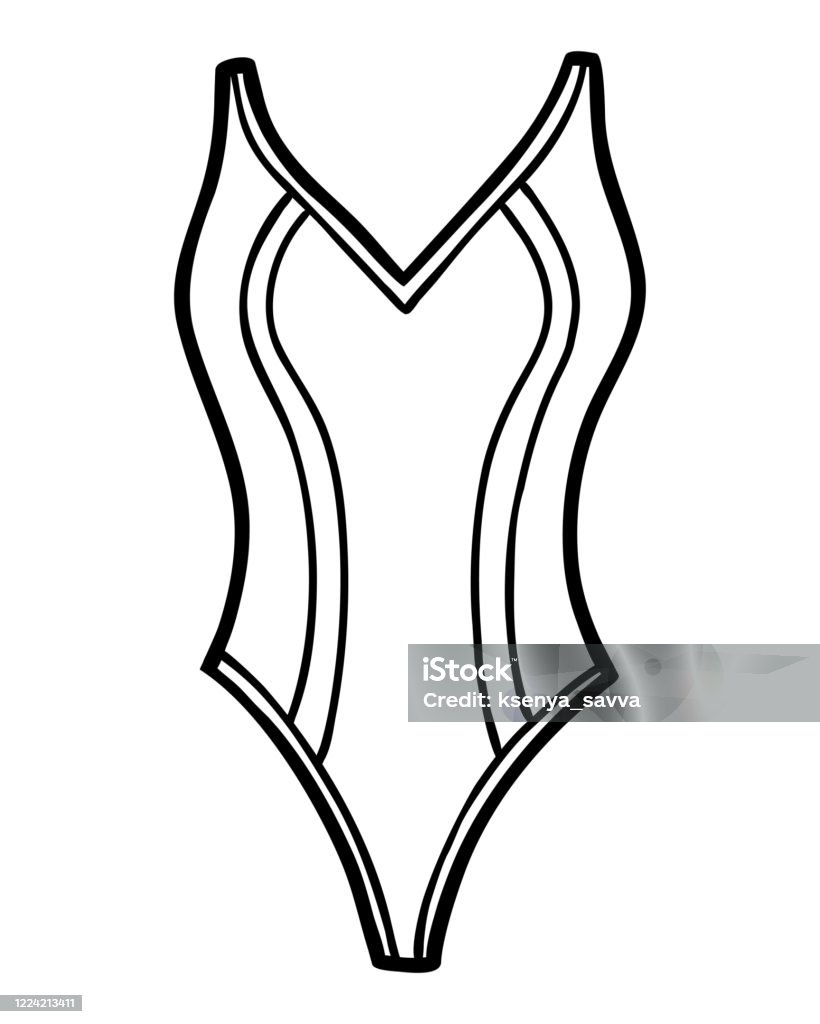 Coloring book onepiece women swimsuit stock illustration