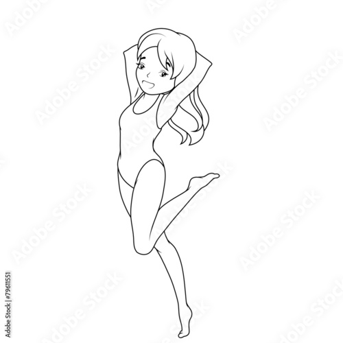 Coloring book cartoon girl in swimsuit vector