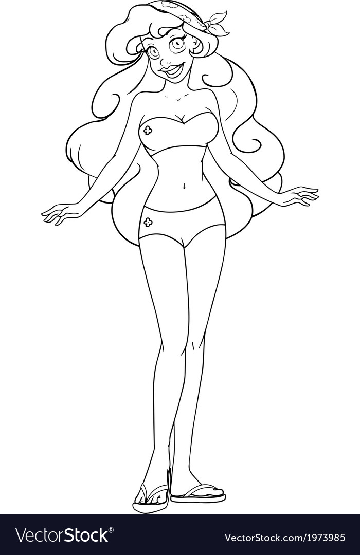 African woman in swimsuit coloring page royalty free vector