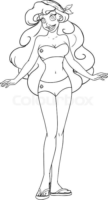 African woman in swimsuit coloring page stock vector