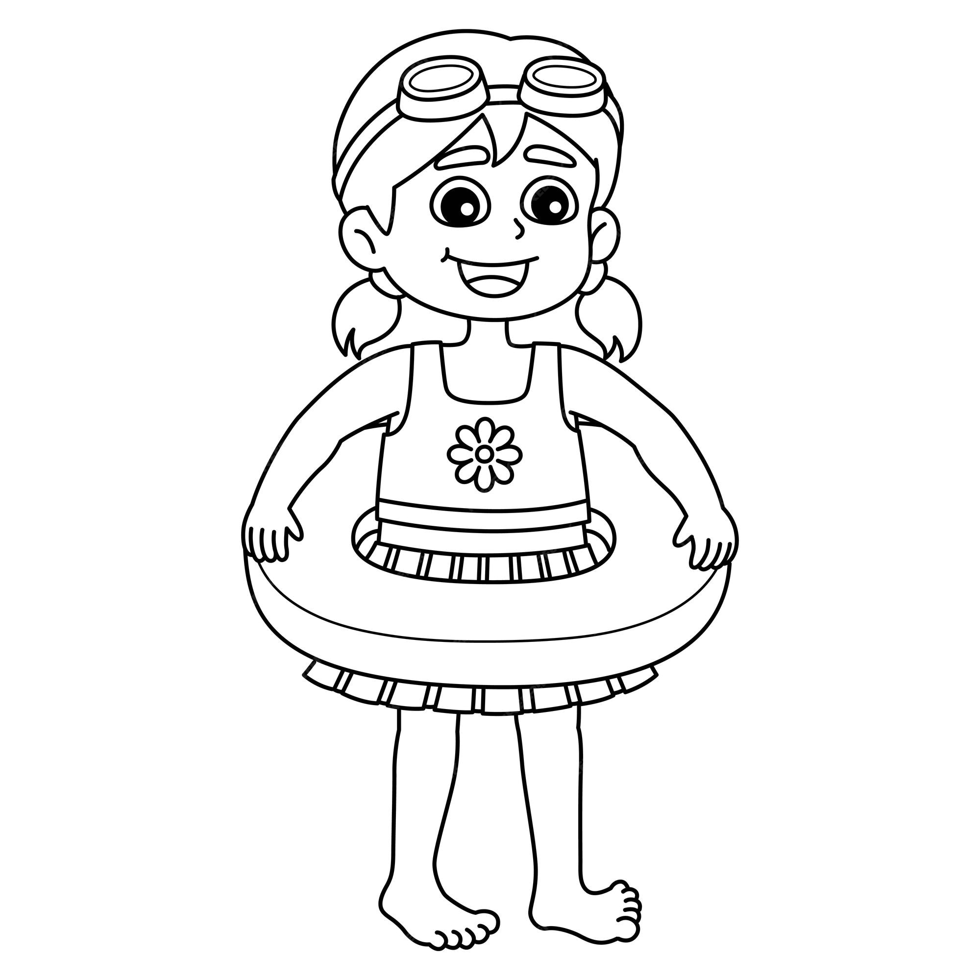 Premium vector a cute and funny coloring page of a girl in a swimsuit outfit provides hours of coloring fun for children color this page is very easy suitable for little