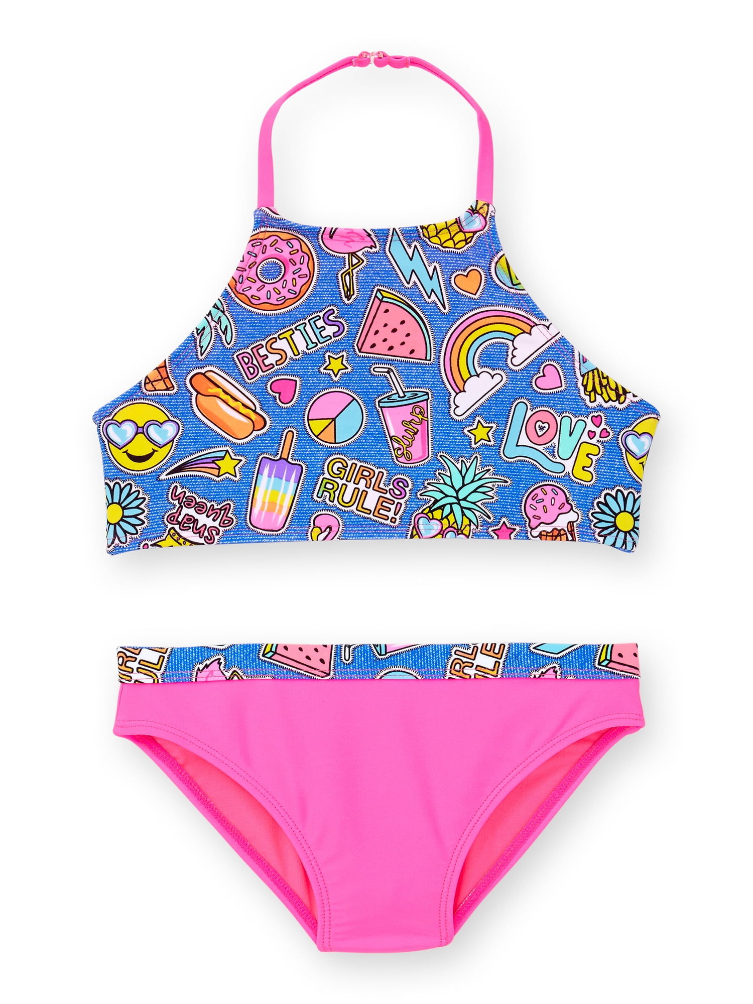 Girls emoji print fashion bikini