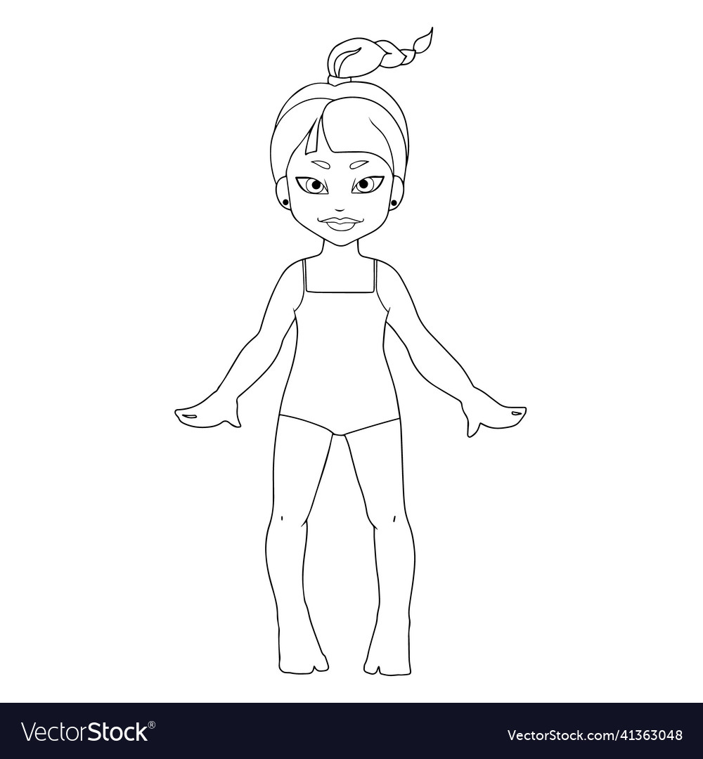 Little cute girl in a swimsuit coloring page vector image