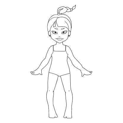 Little cute girl in a swimsuit coloring page outline isolated on white background black and white character vector illustration stock illustration