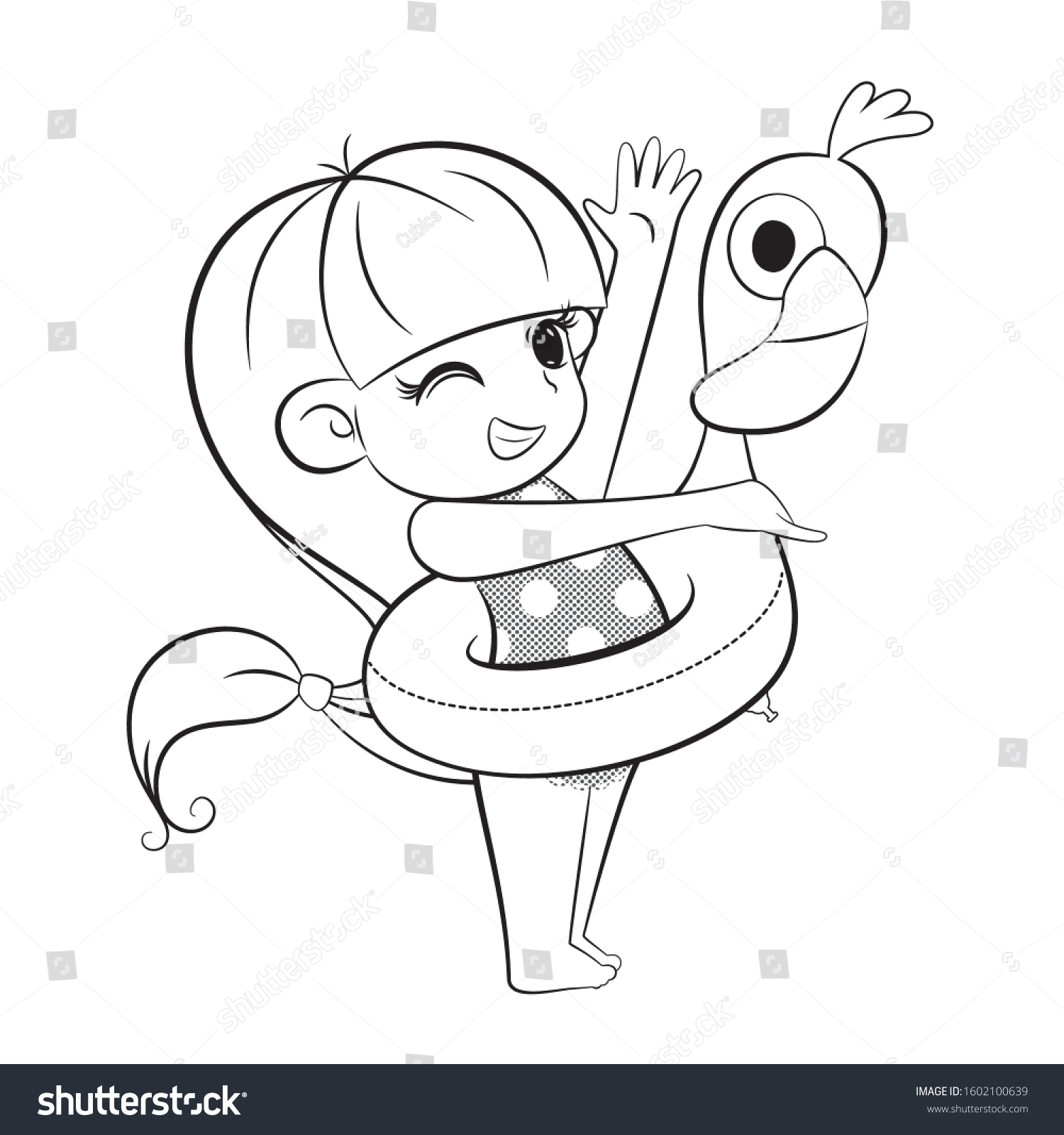 Coloring page outline cute girl swimsuit stock vector royalty free