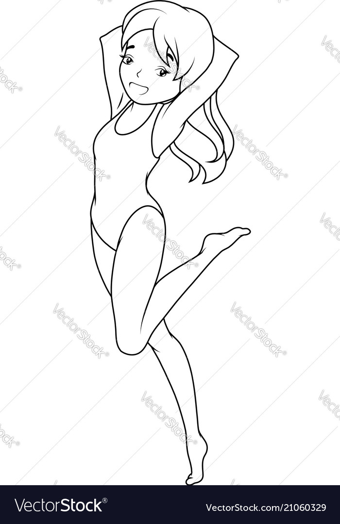 Coloring book cartoon girl in swimsuit royalty free vector