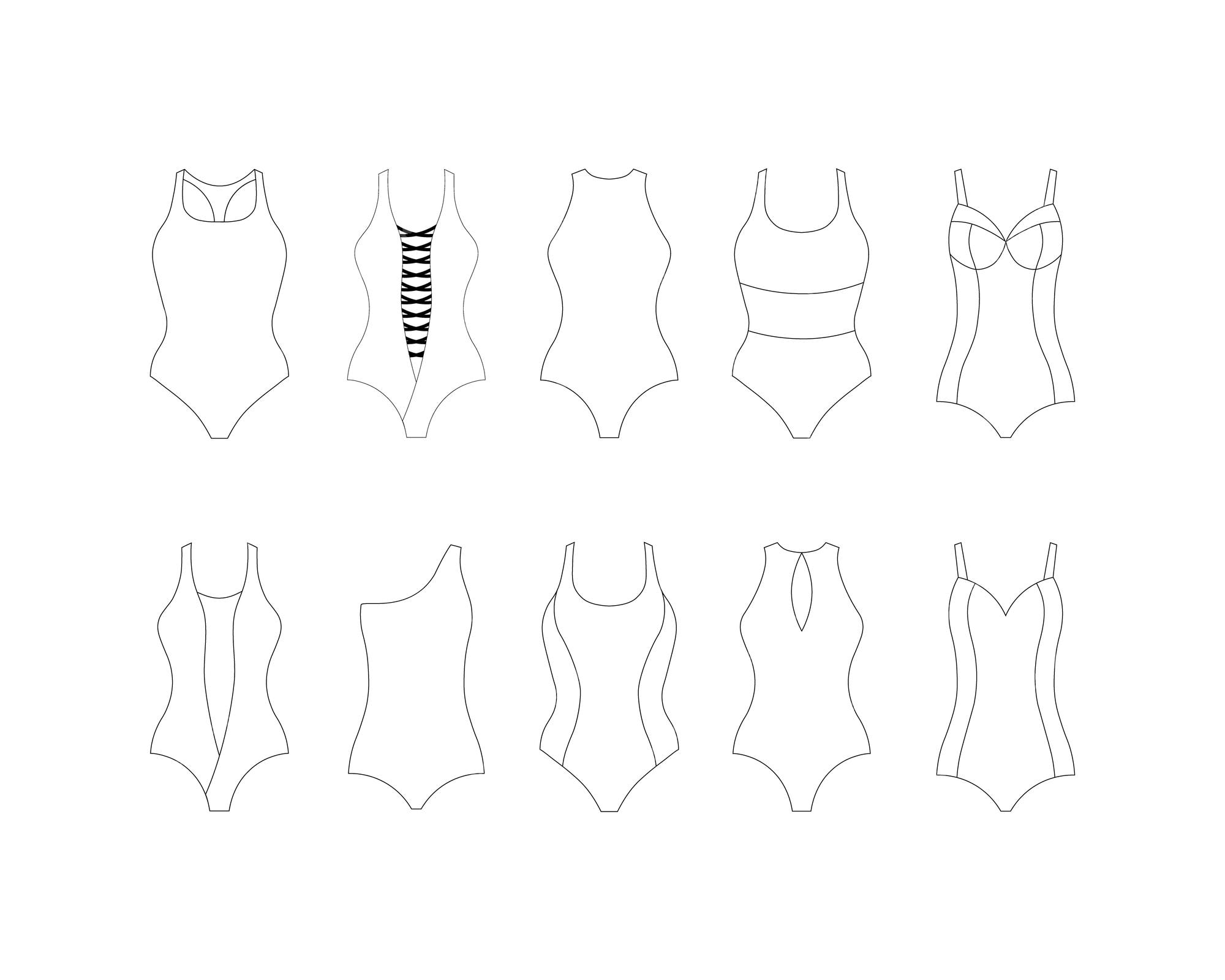 Premium vector swimwear set a large collection of swimwear in a linear style swimwear coloring pages for kids vecto