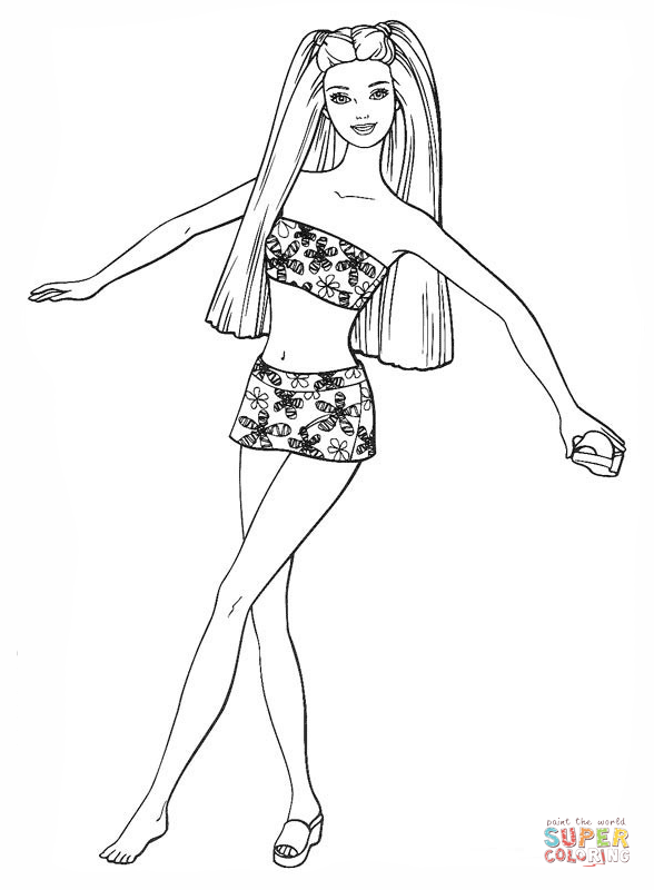 Barbie in a swimsuit coloring page free printable coloring pages