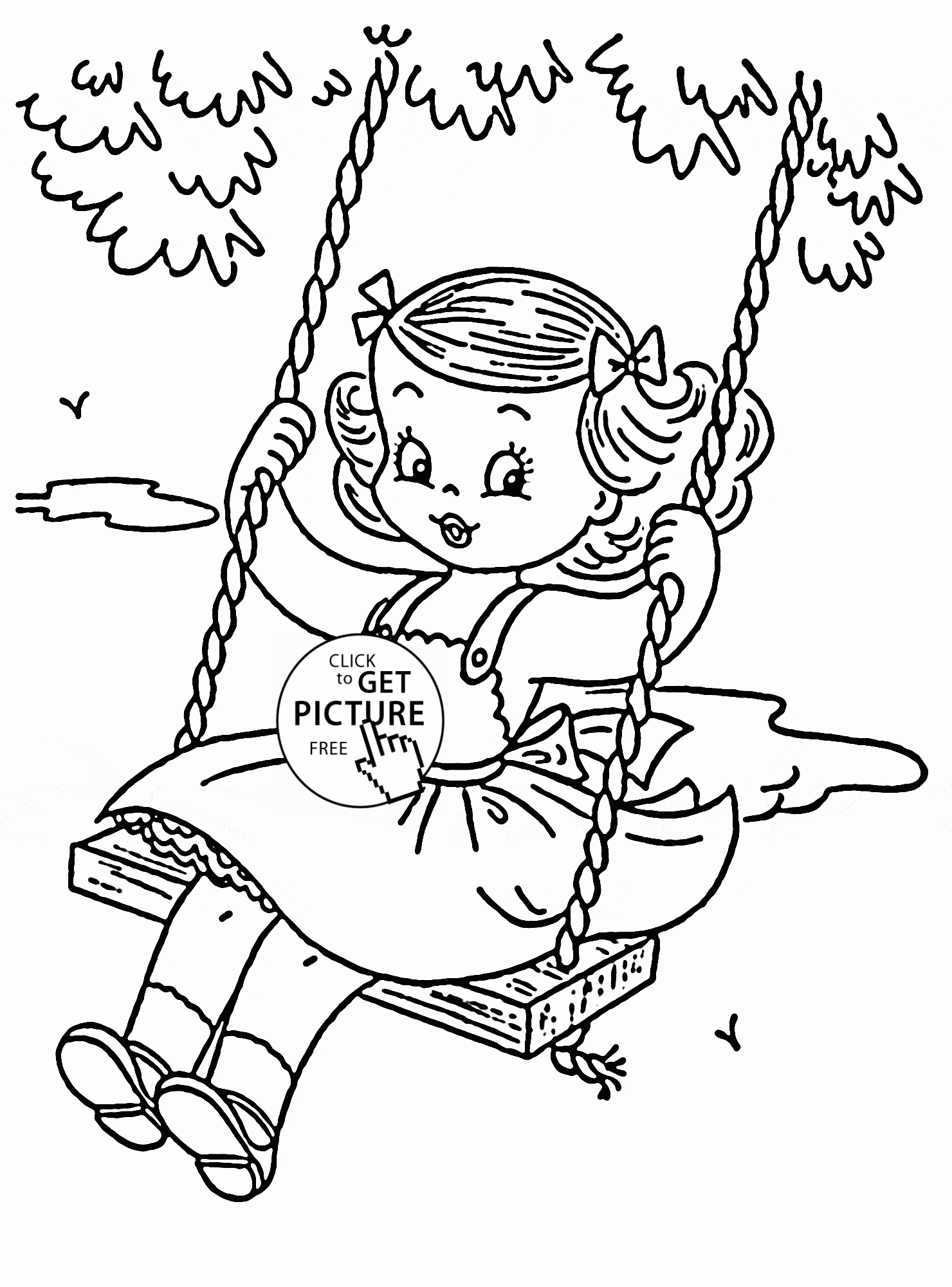 Cute girl on a swing coloring page for kids seasons coloring pages printables free