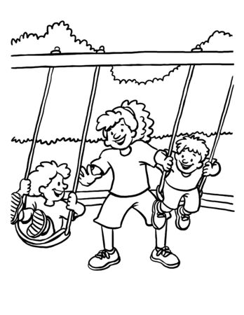 Coloring page of children swinging stock photo picture and royalty free image image