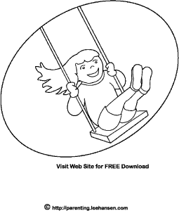 Girl on a playground swing coloring page