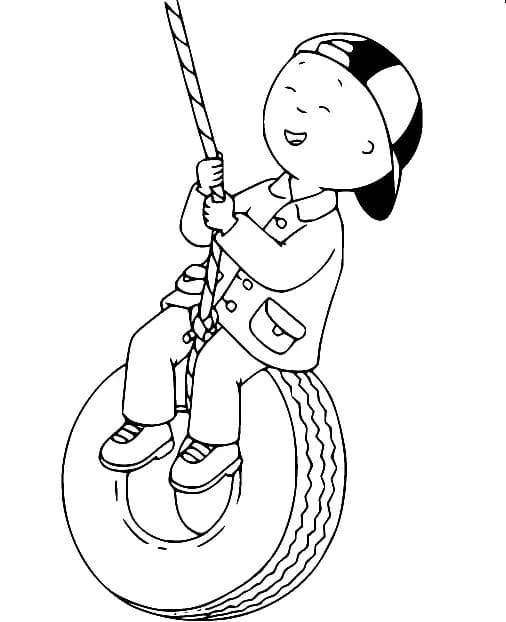 Caillou on the swing coloring page