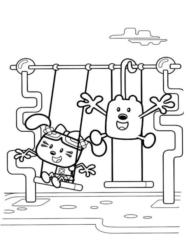 Wubbzy and friend on the swing coloring page