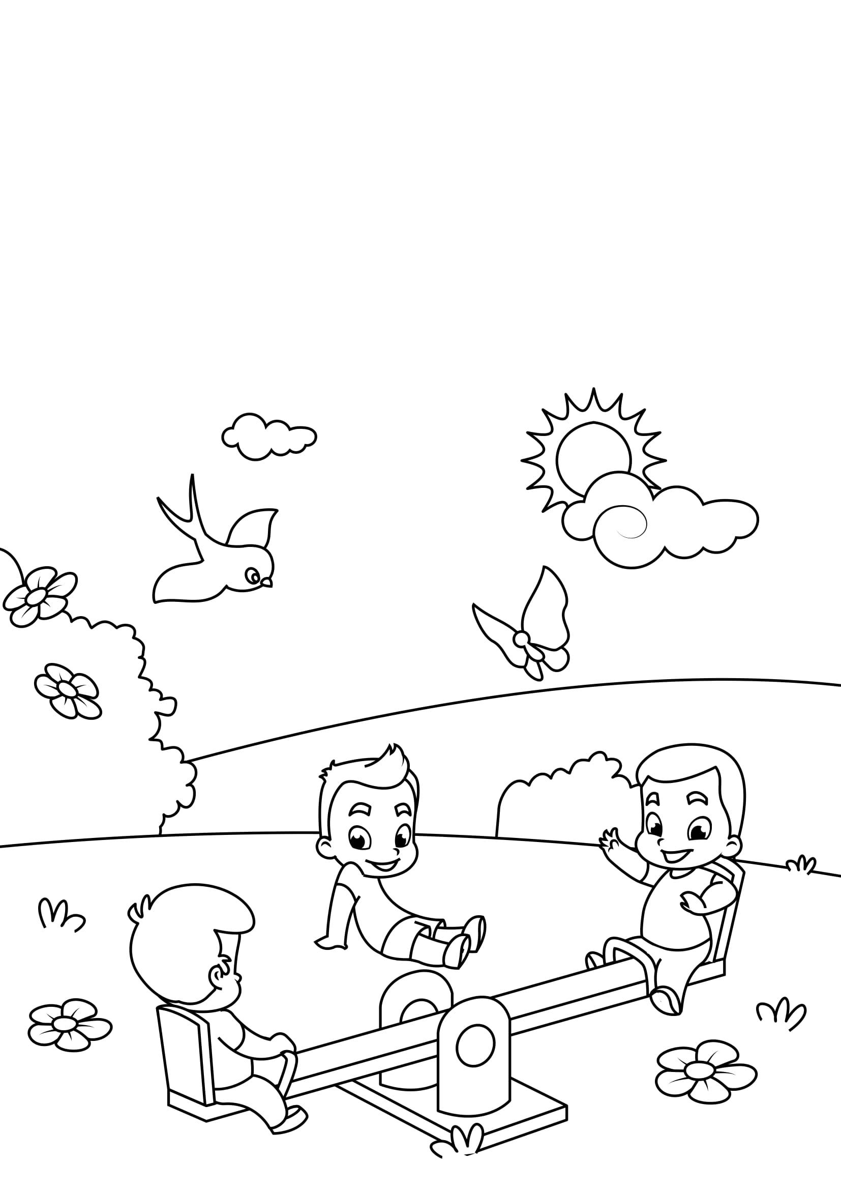 Coloring page spring on the swing