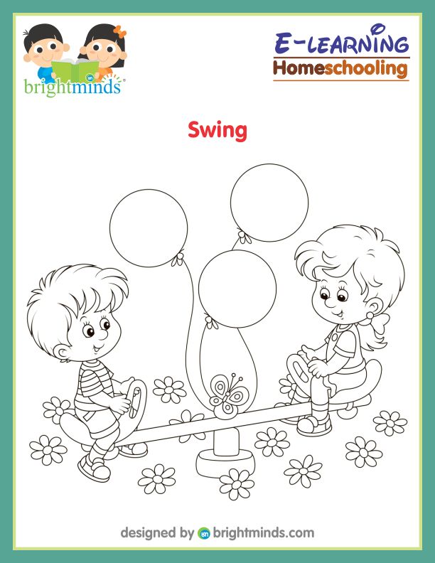 Kids on swing coloring sheet bright minds platform