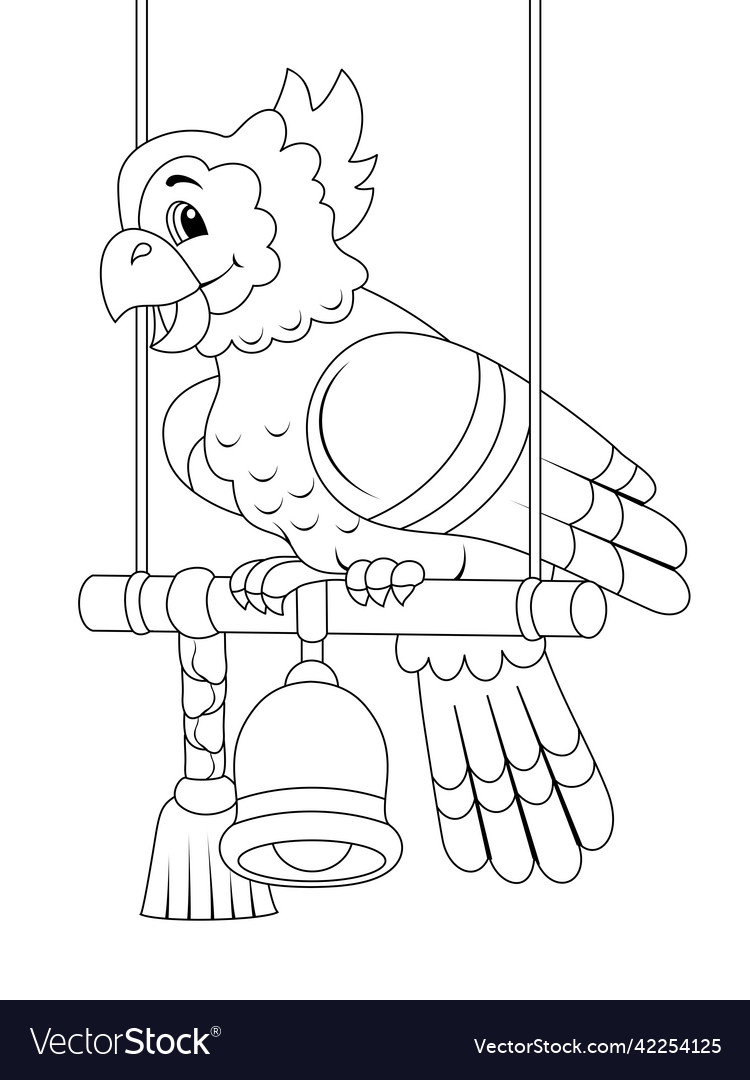 Ara parrot on a swing children coloring book vector image