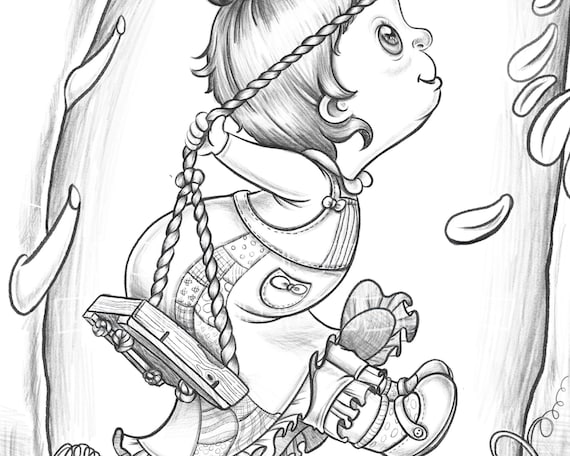 Swing with me childhood coloring page grayscale coloring